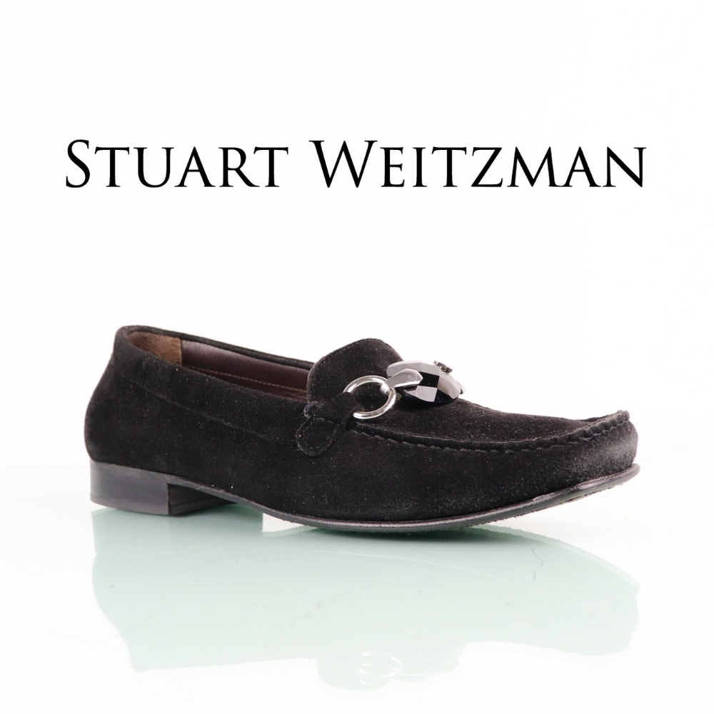 Stuart Weitzman | Black Suede Horse Bit Loafers